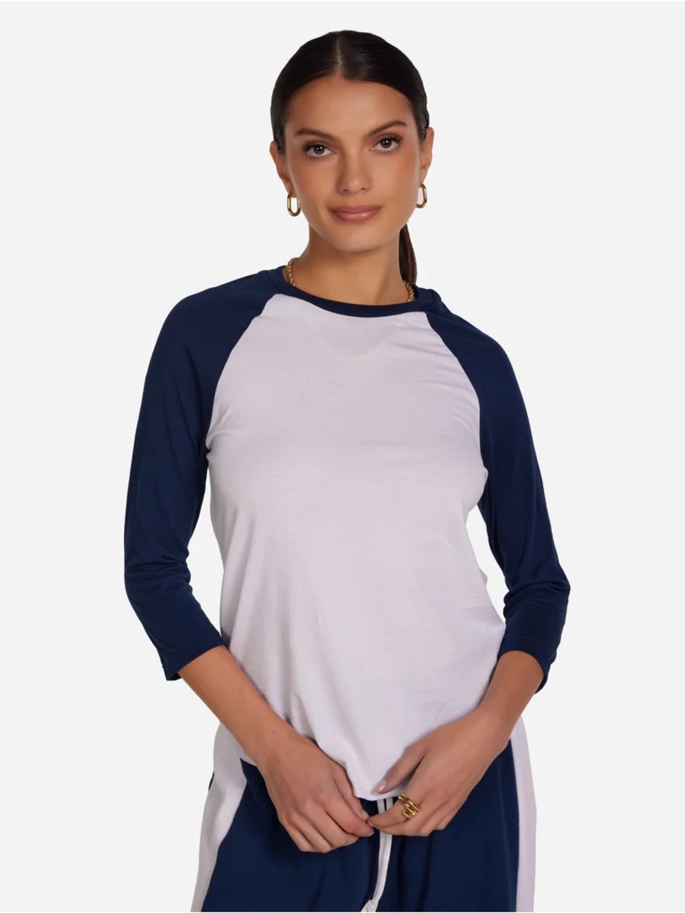 Love Culture White Body Navy Raglan Long Sleeve Top